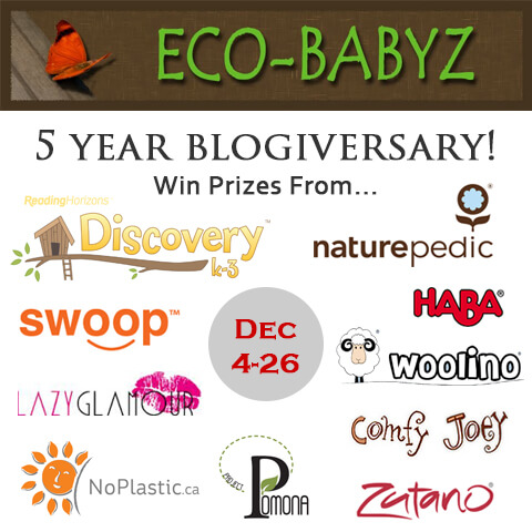Enter to win fabulous prizes to help celebrate Eco-Babyz 5 Year Blogiversary!